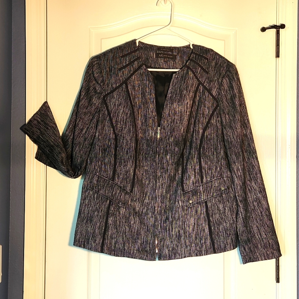 Anne Klein Blue-Black Textured Zip-Front Blazer